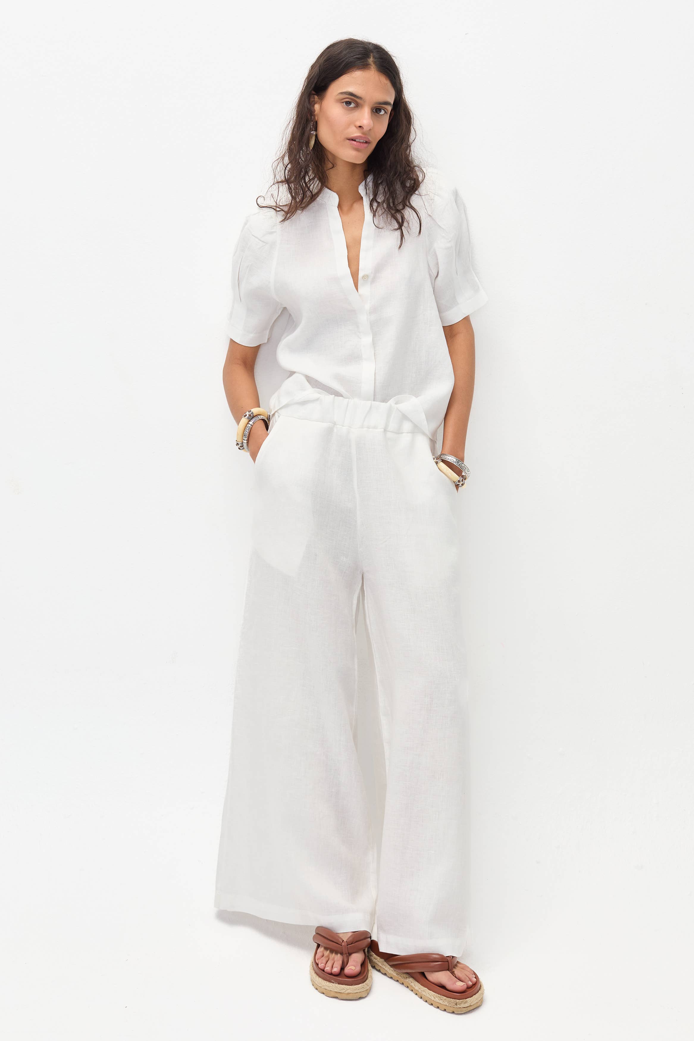 LANHTROPY Athina Linen Shirt - White