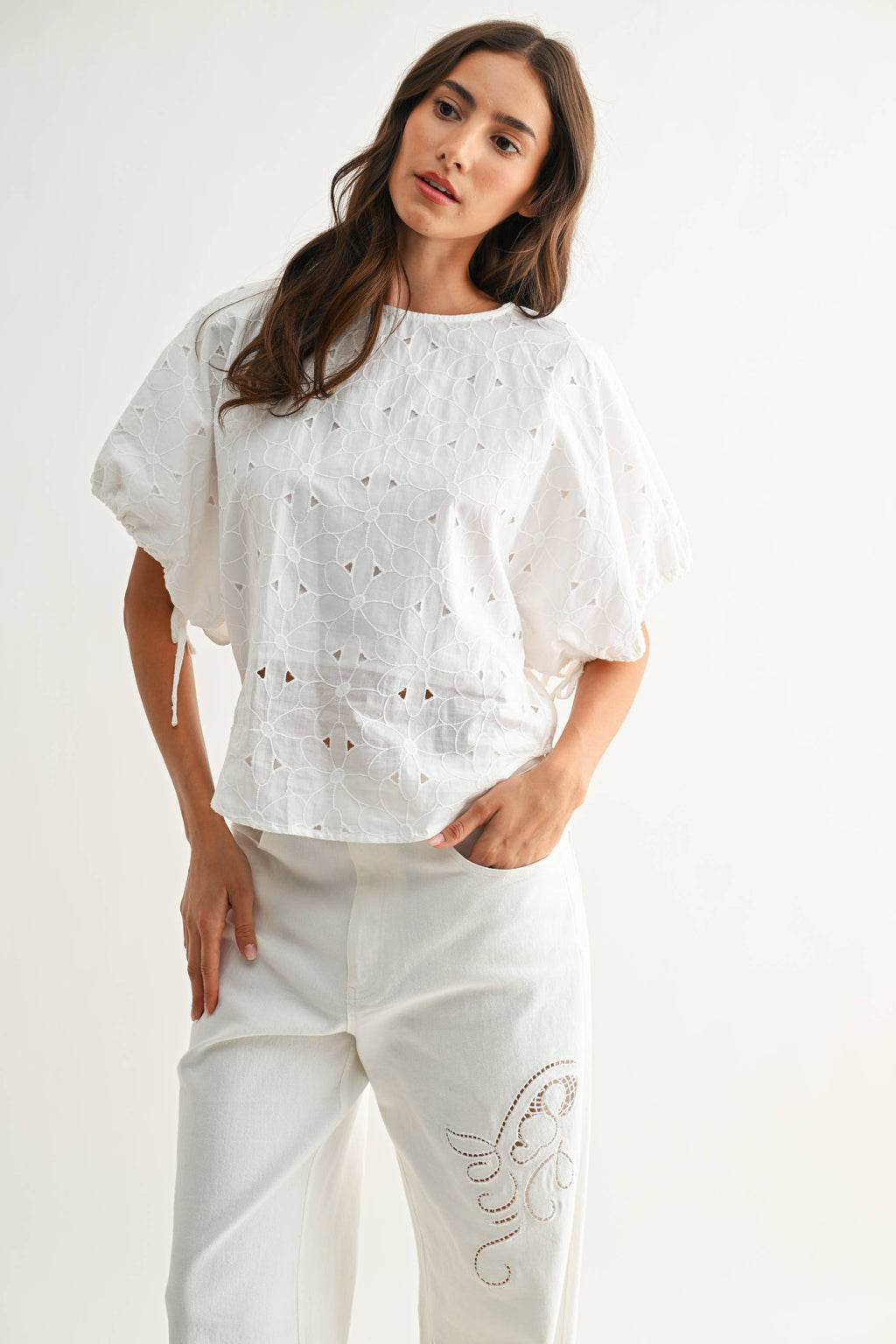 CAMELIIA Embroidered White Cotton Blouse