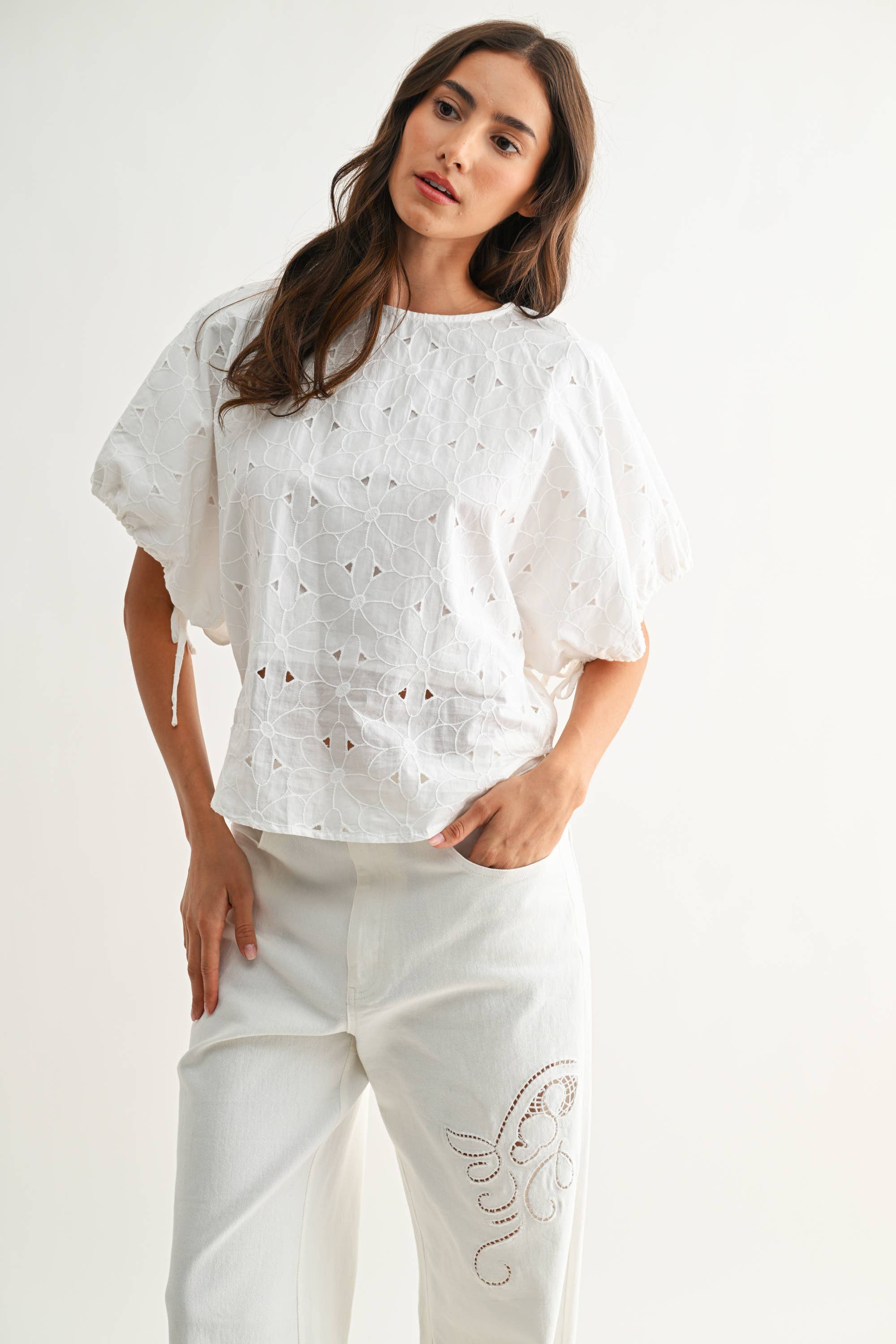 CAMELIIA Embroidered White Cotton Blouse