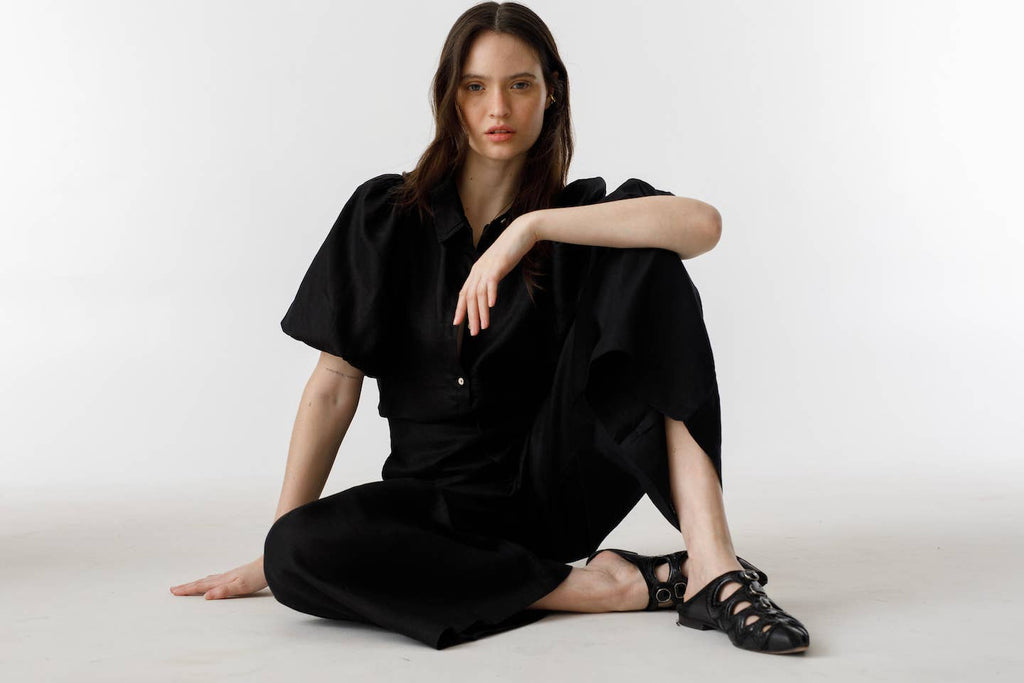 LANHTROPY Culotte Linen Pants - Black