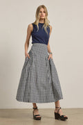 RASIONNEL Gingham Check Midi Skirt
