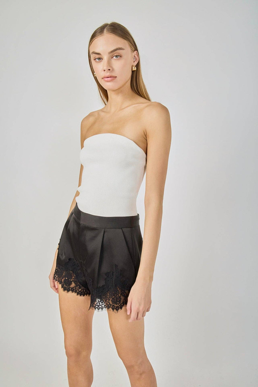Lace Trimmed Satin Shorts