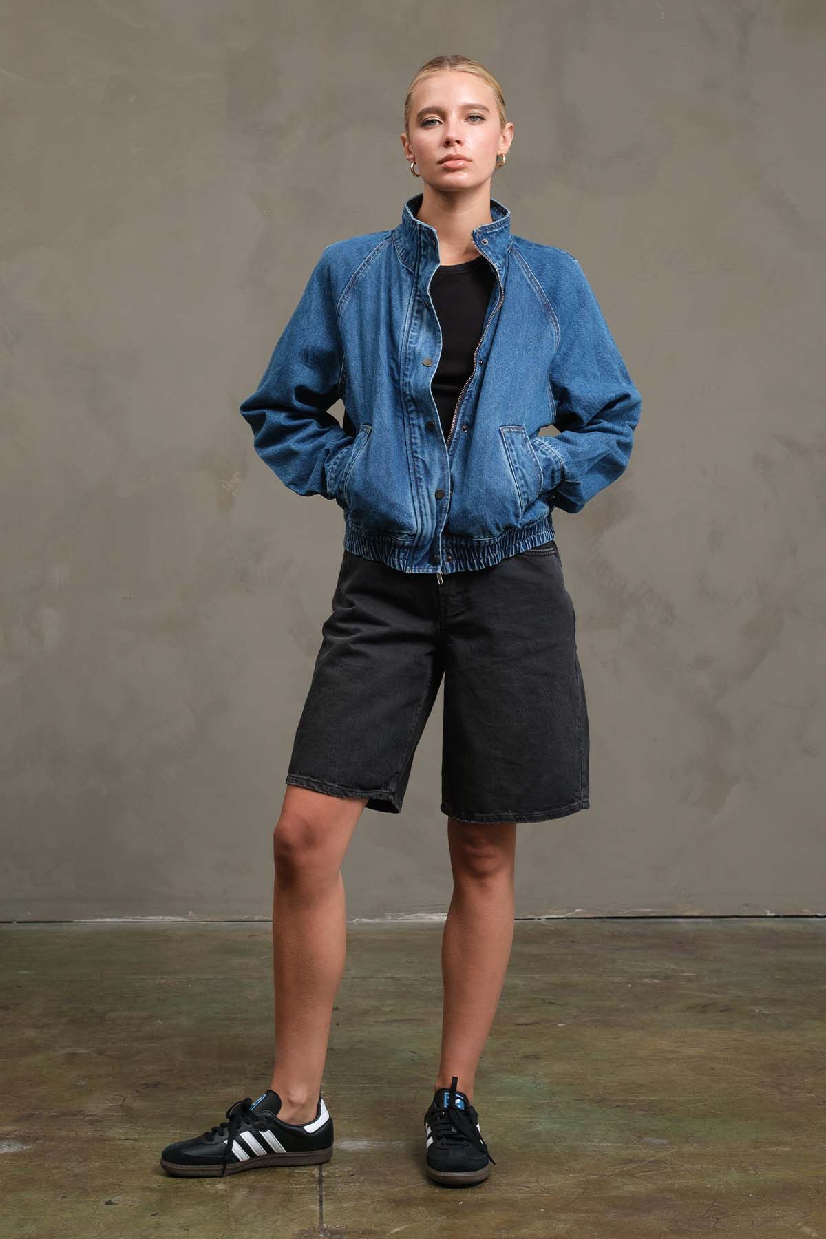RAISONNEL Washed Denim Bomber Jacket