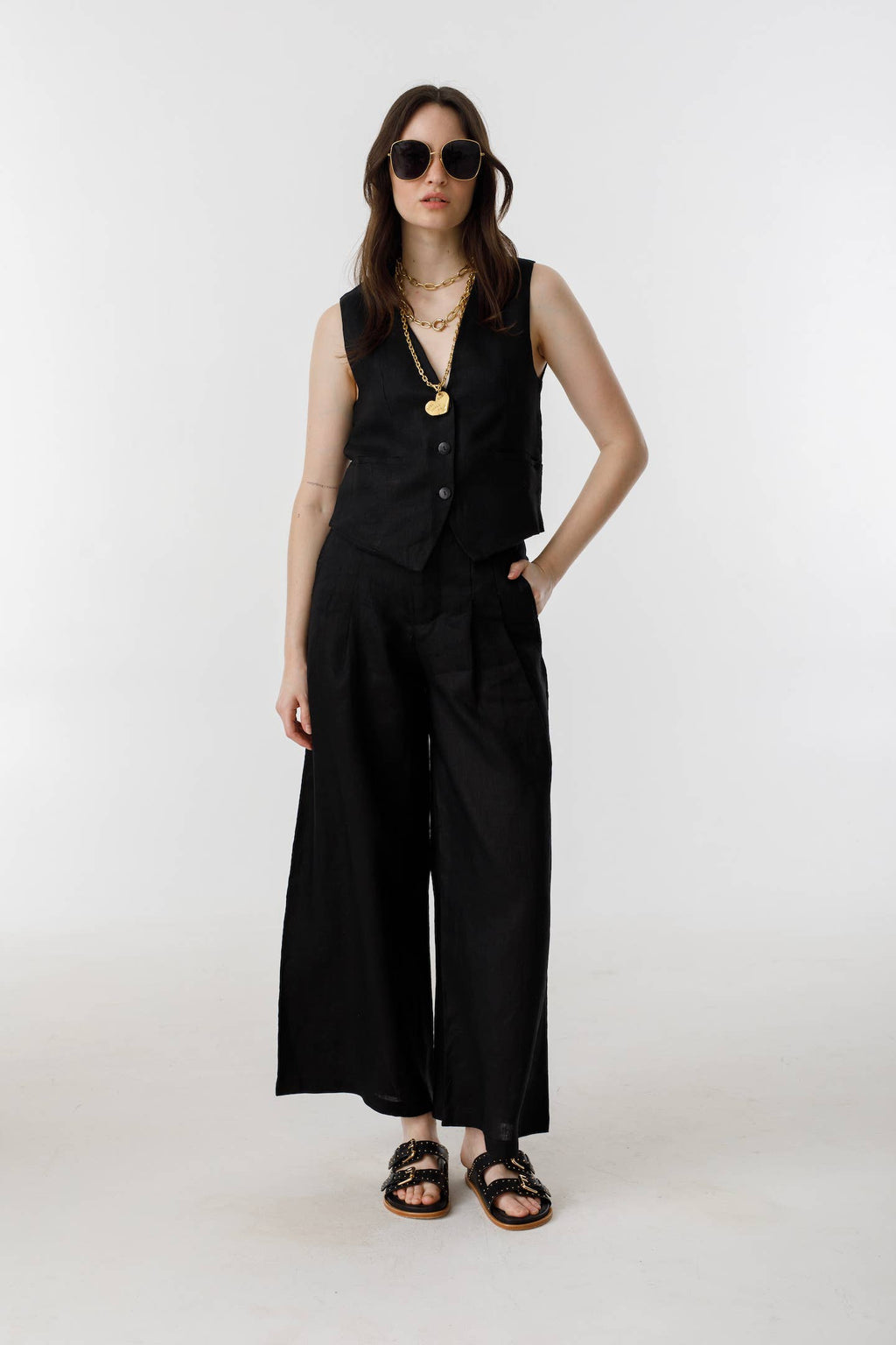 LANHTROPY Culotte Linen Pants - Black