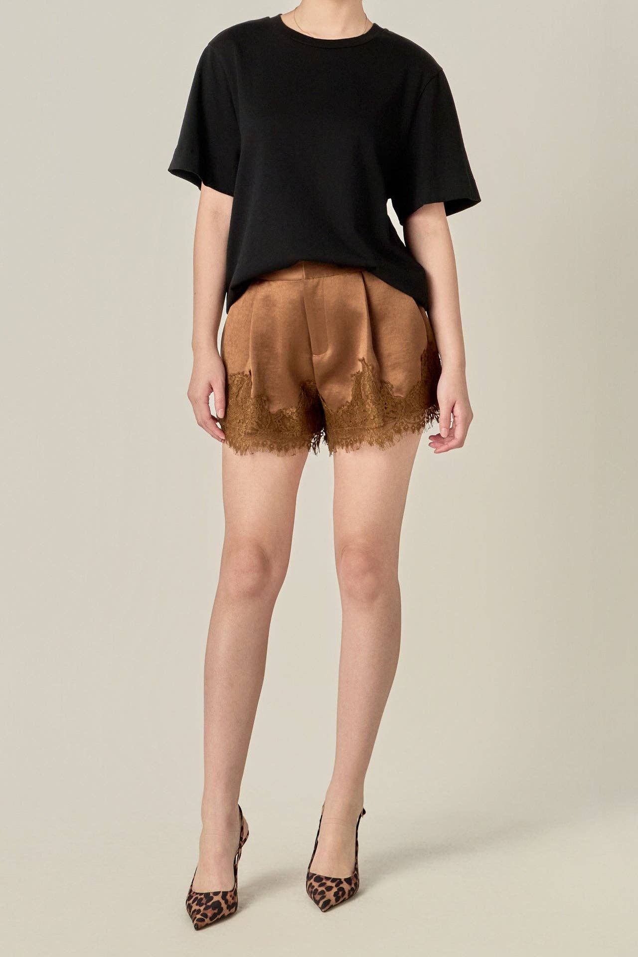 Lace Trimmed Satin Shorts