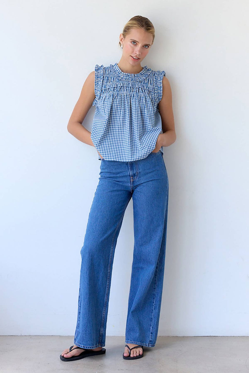 RAISONNEL GINGHAM RUFFLE BLOUSE