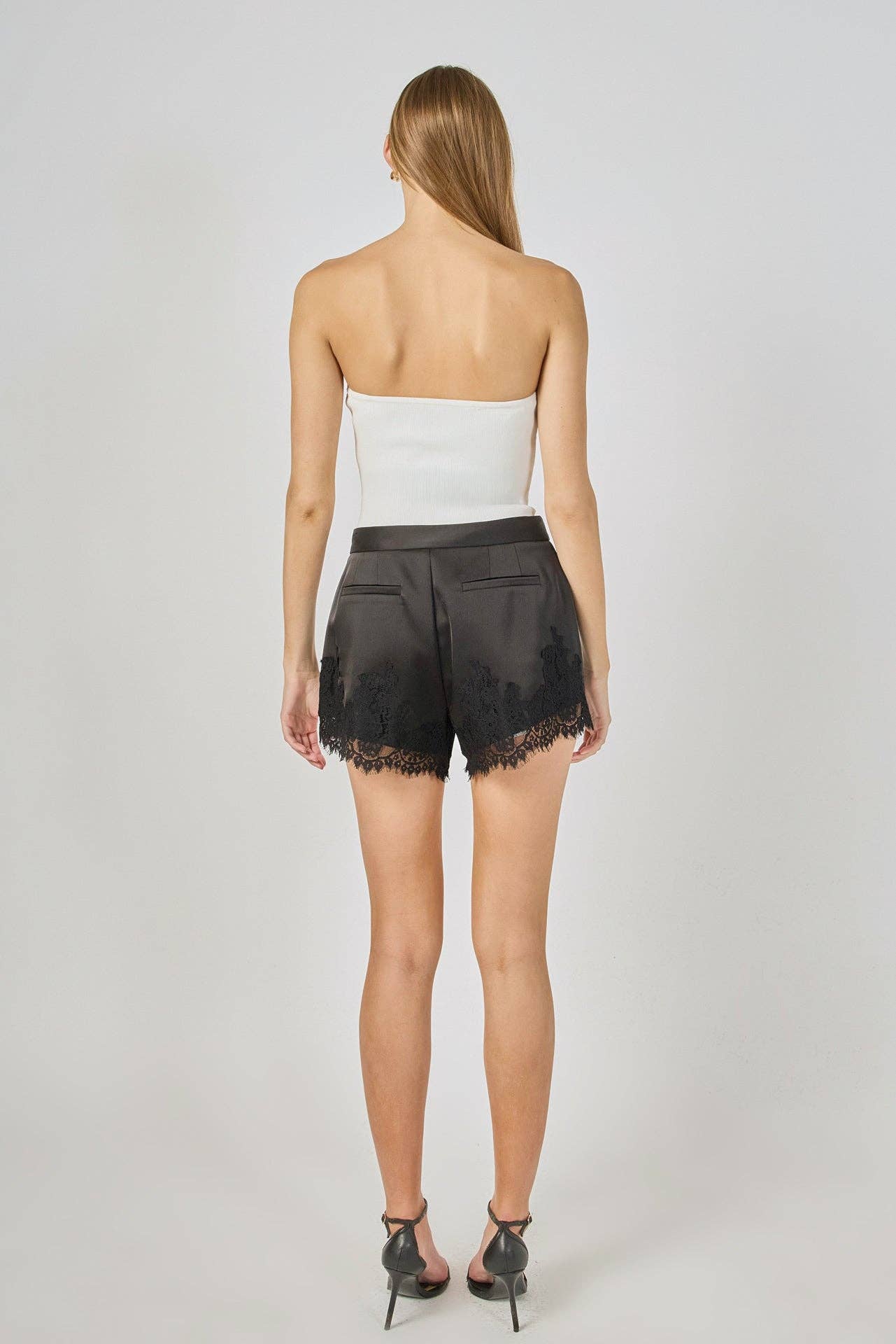 Lace Trimmed Satin Shorts