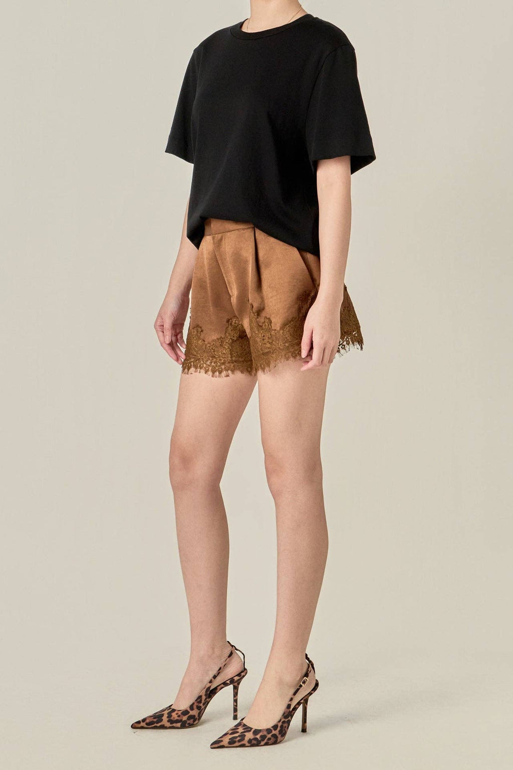 Lace Trimmed Satin Shorts