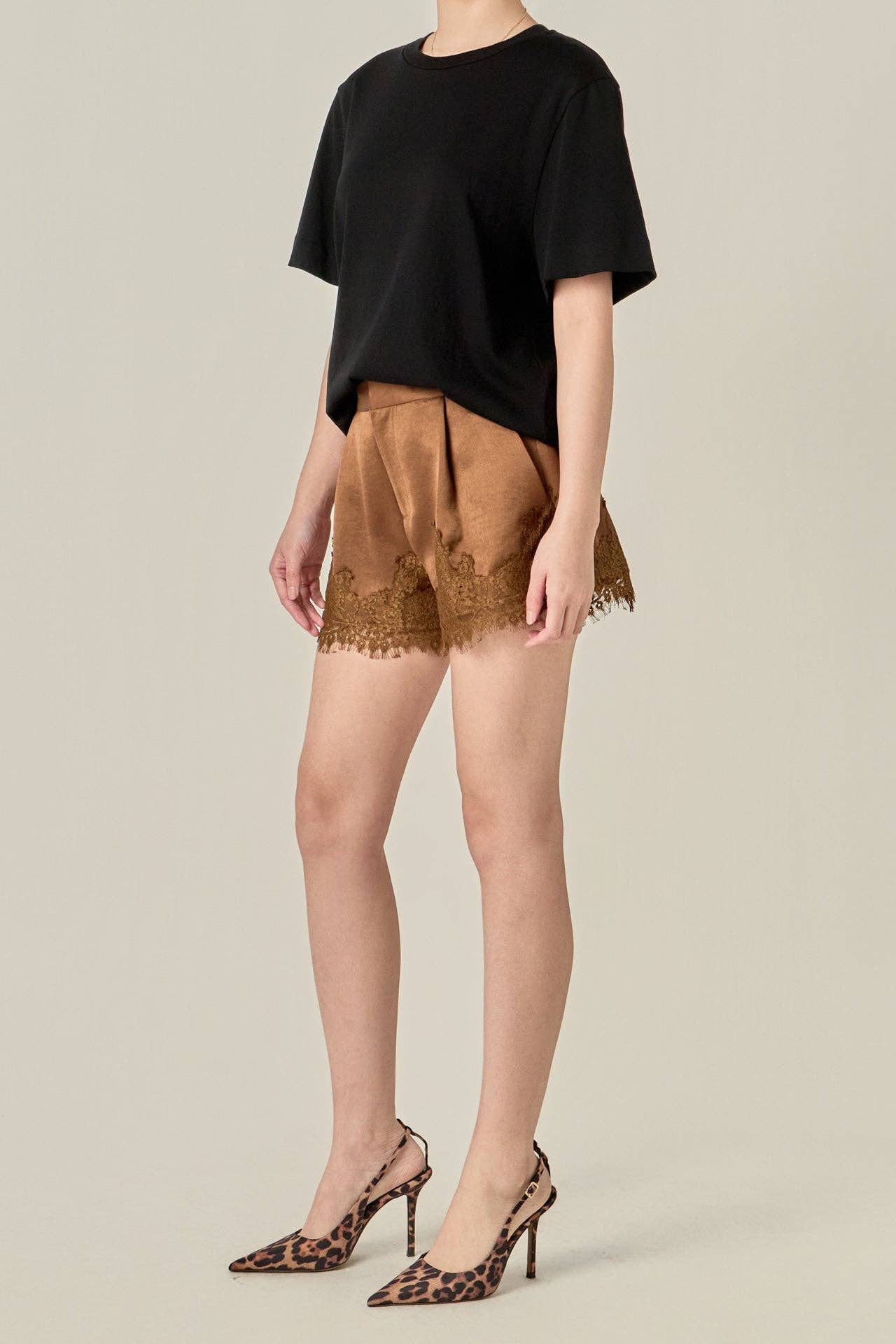 Lace Trimmed Satin Shorts