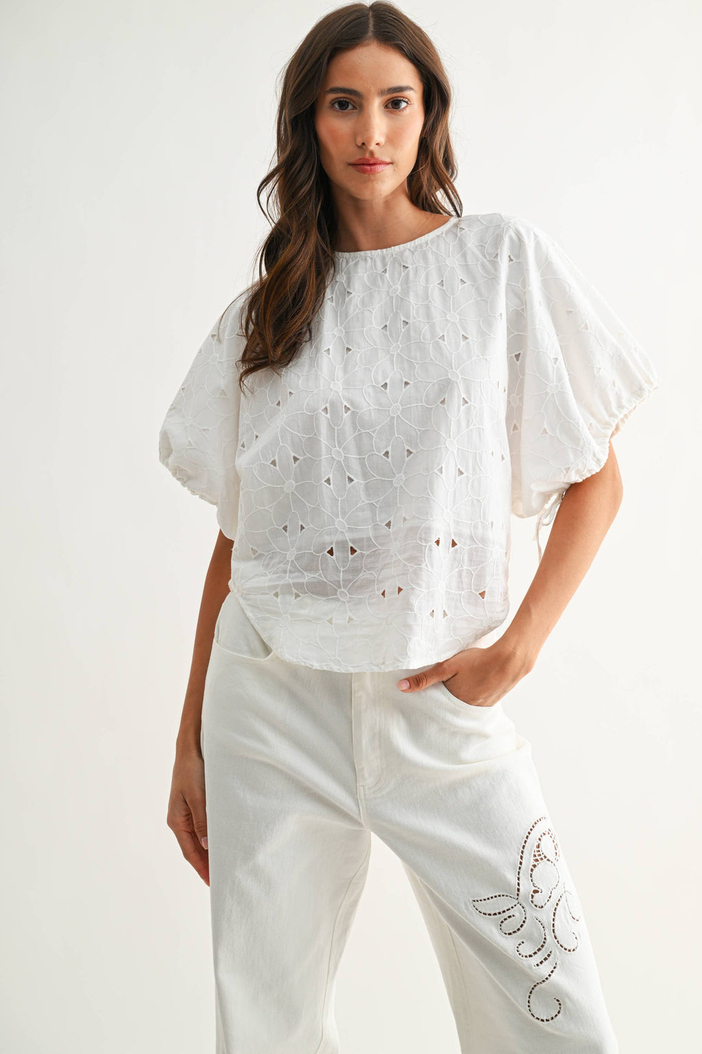 CAMELIIA Embroidered White Cotton Blouse