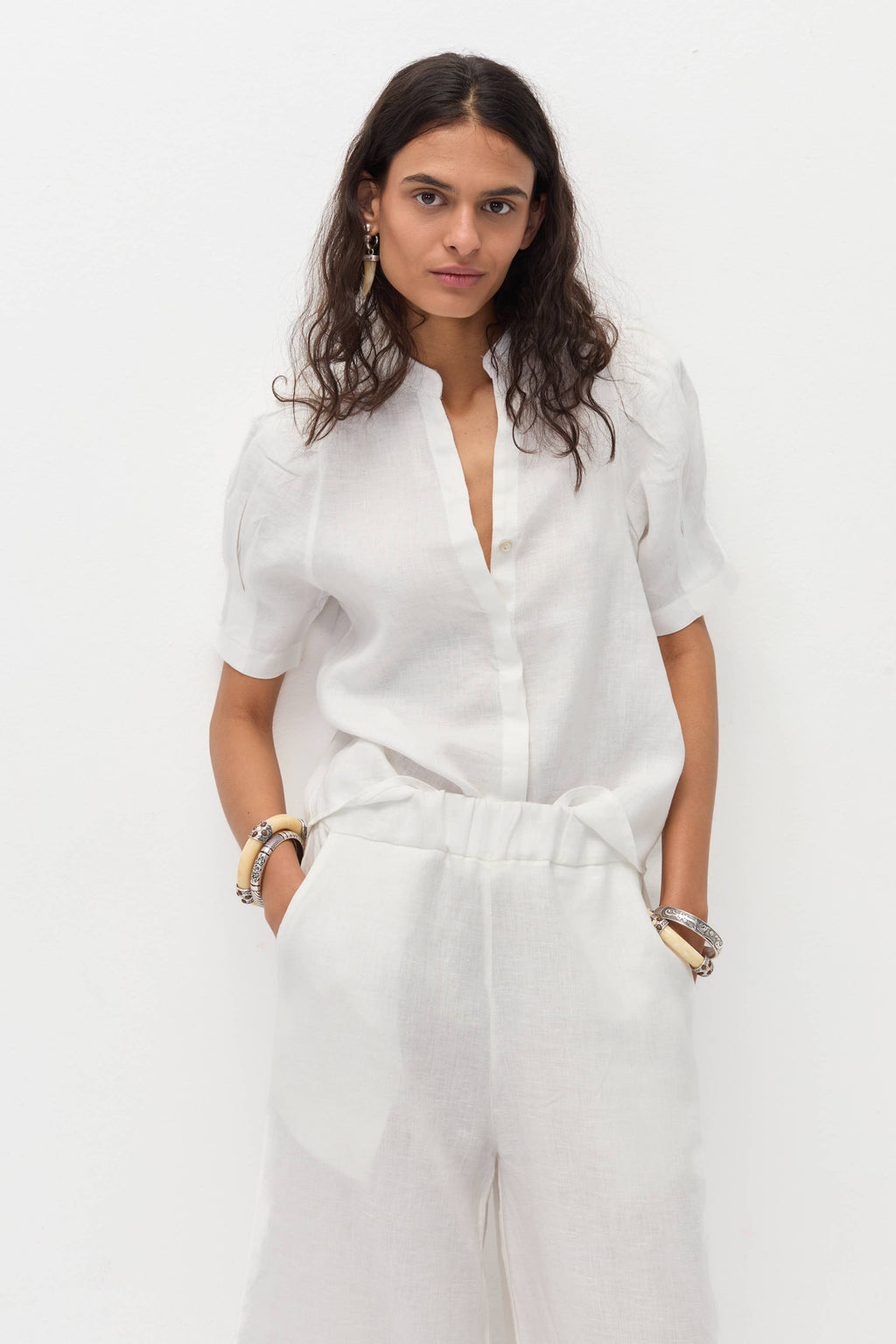 LANHTROPY Athina Linen Shirt - White