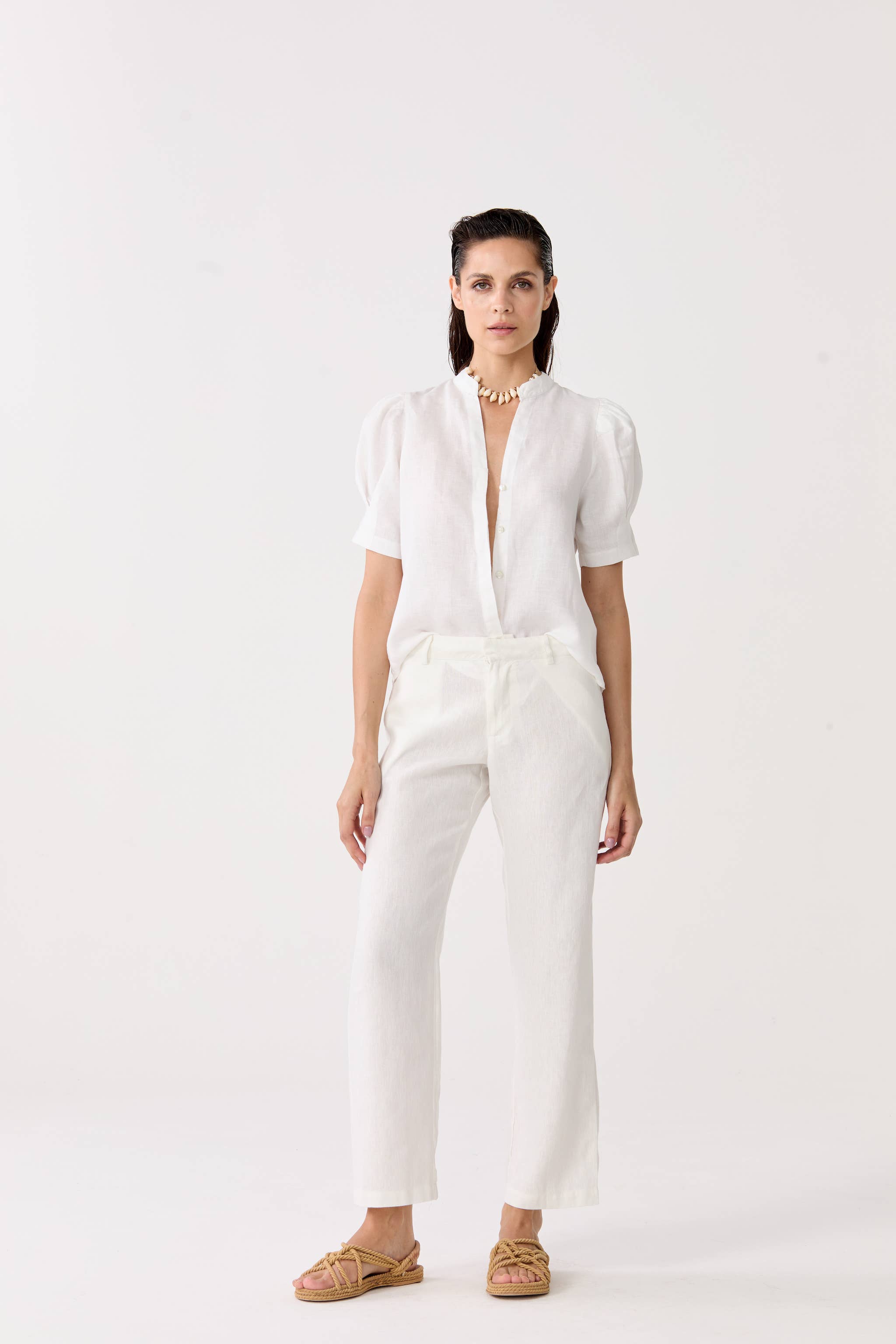 LANHTROPY Athina Linen Shirt - White
