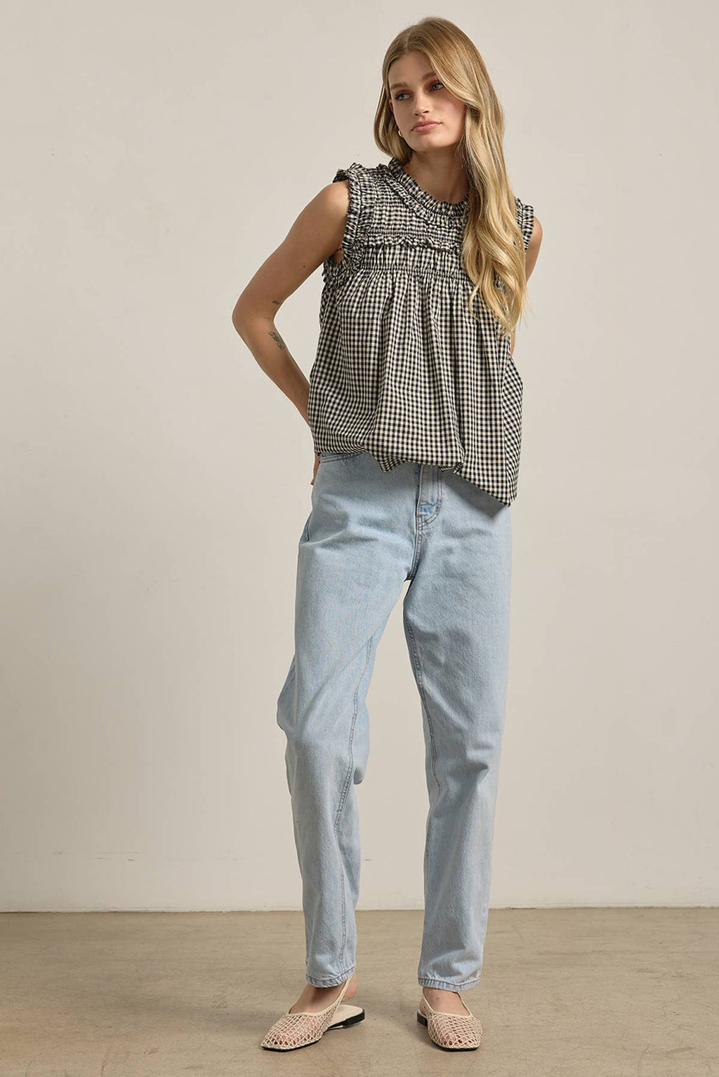RAISONNEL GINGHAM RUFFLE BLOUSE