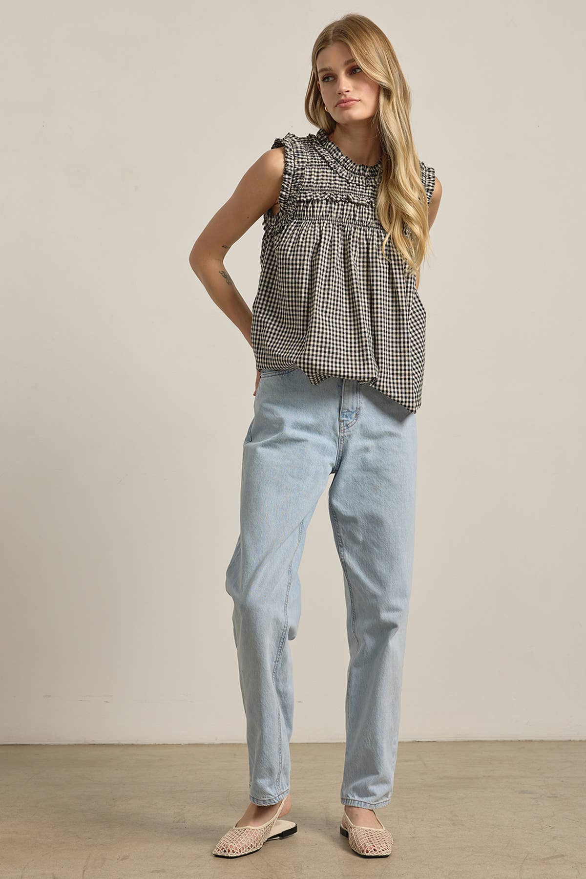 RAISONNEL GINGHAM RUFFLE BLOUSE