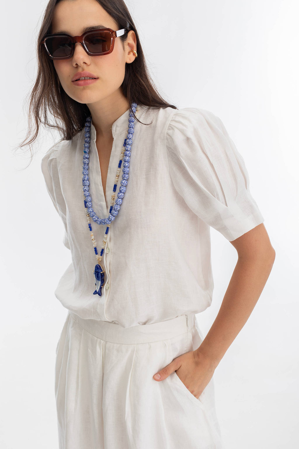 LANHTROPY Athina Linen Shirt - White