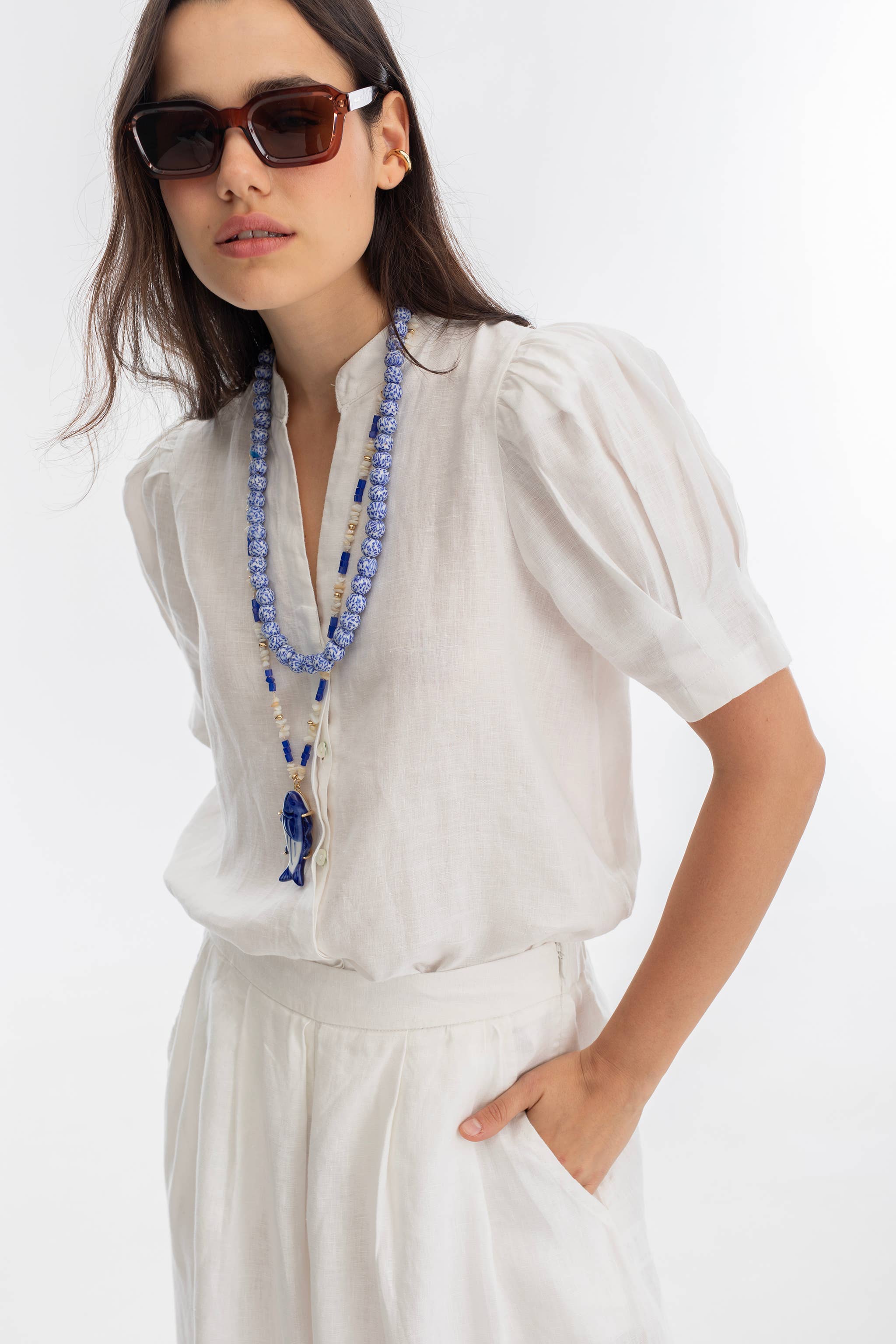 LANHTROPY Athina Linen Shirt - White