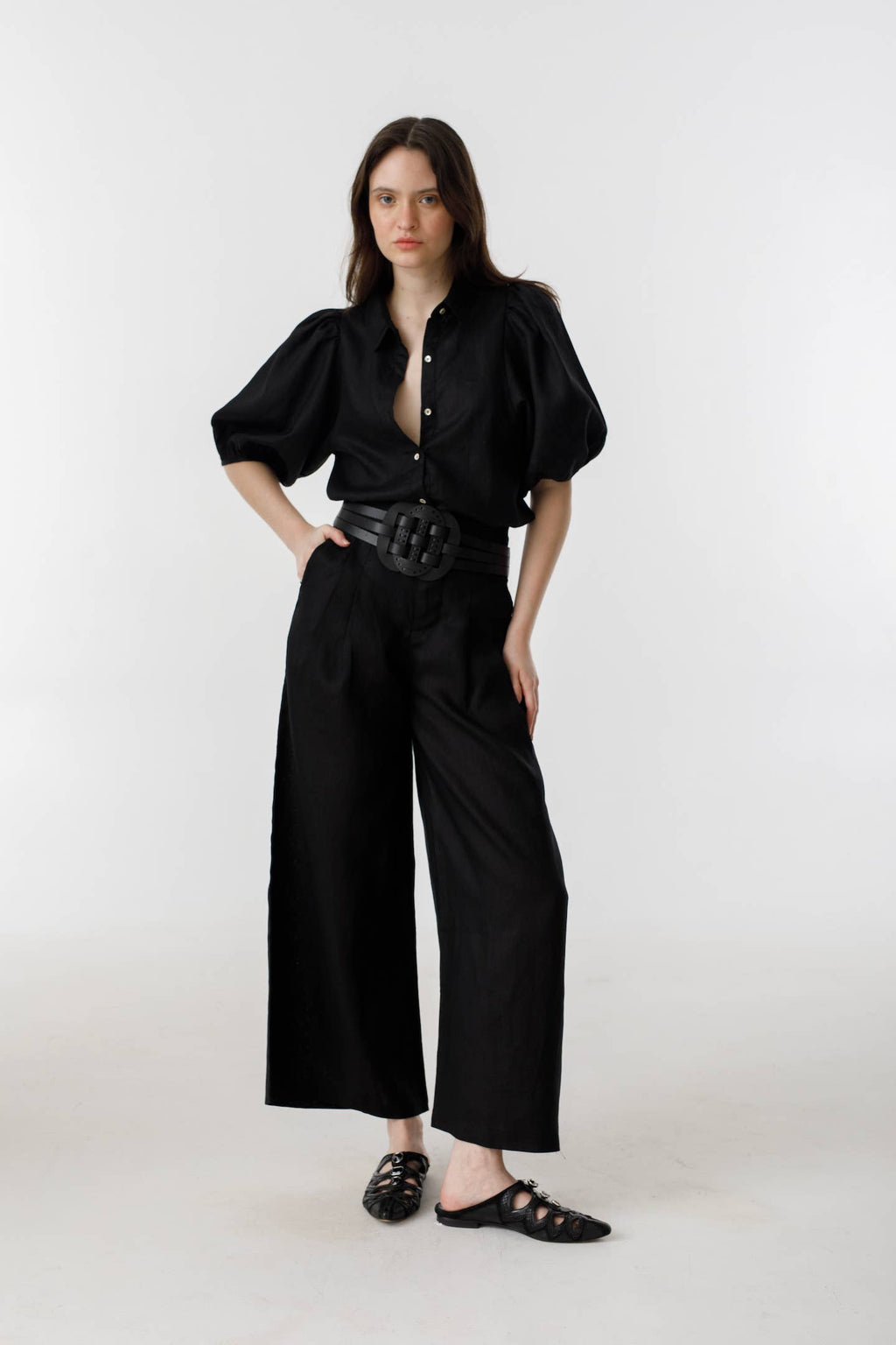 LANHTROPY Culotte Linen Pants - Black