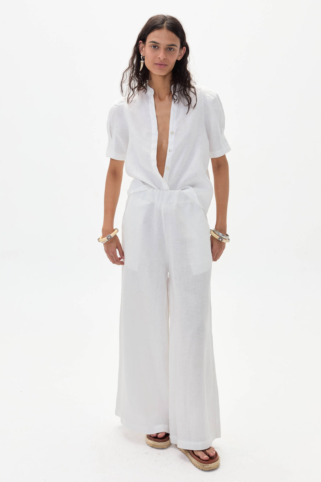 LANHTROPY Athina Linen Shirt - White