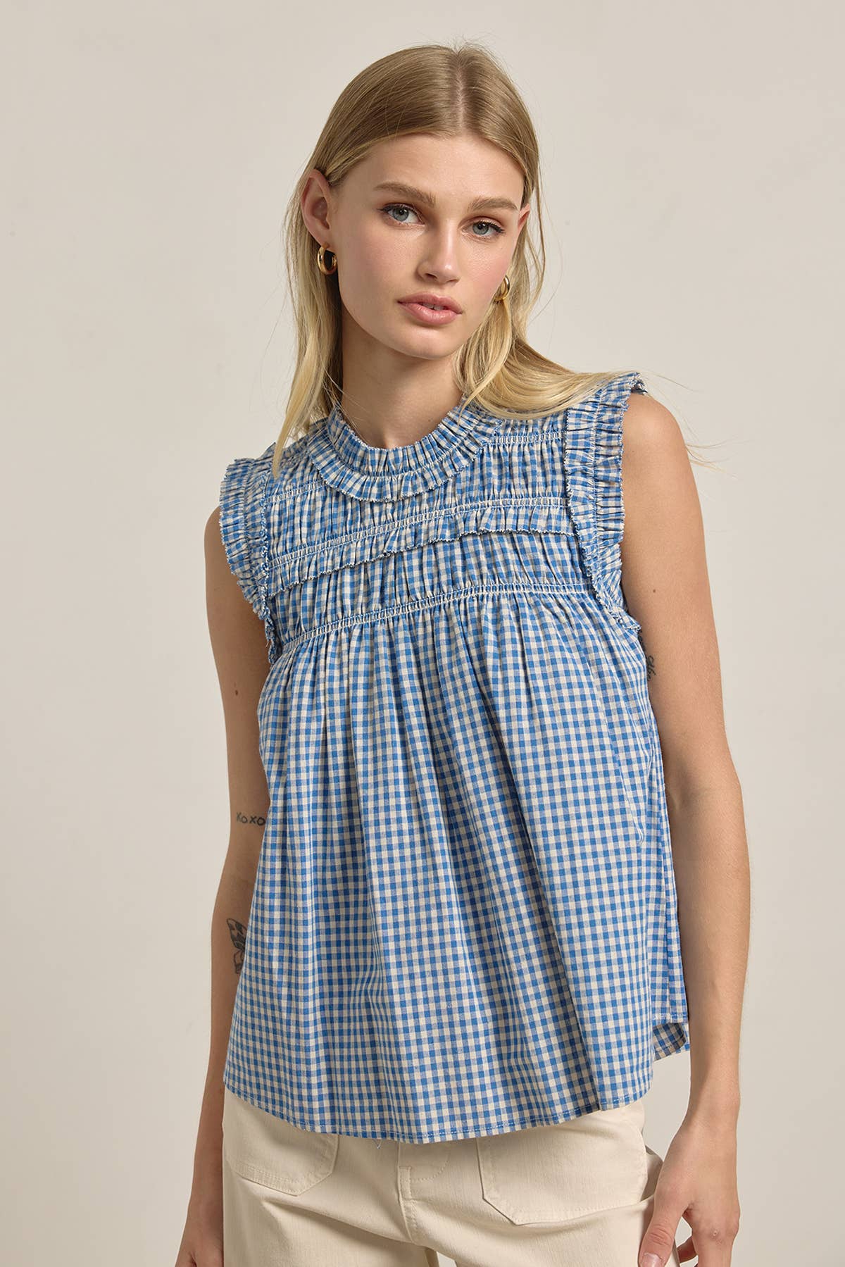 RAISONNEL GINGHAM RUFFLE BLOUSE