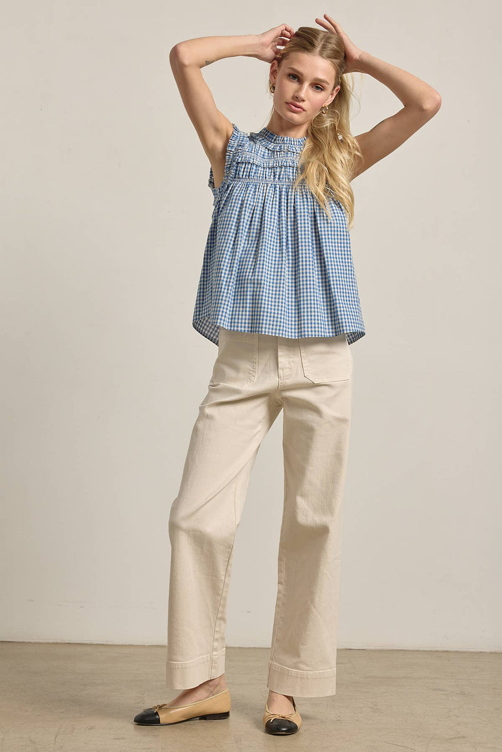 RAISONNEL GINGHAM RUFFLE BLOUSE