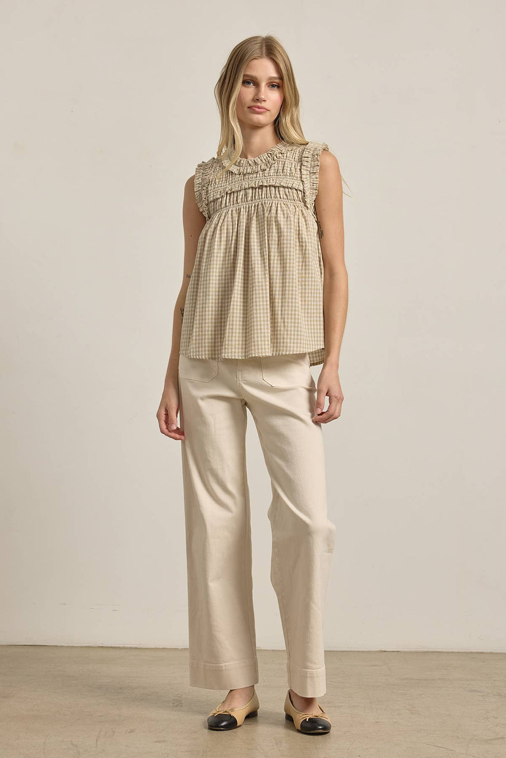 RAISONNEL GINGHAM RUFFLE BLOUSE