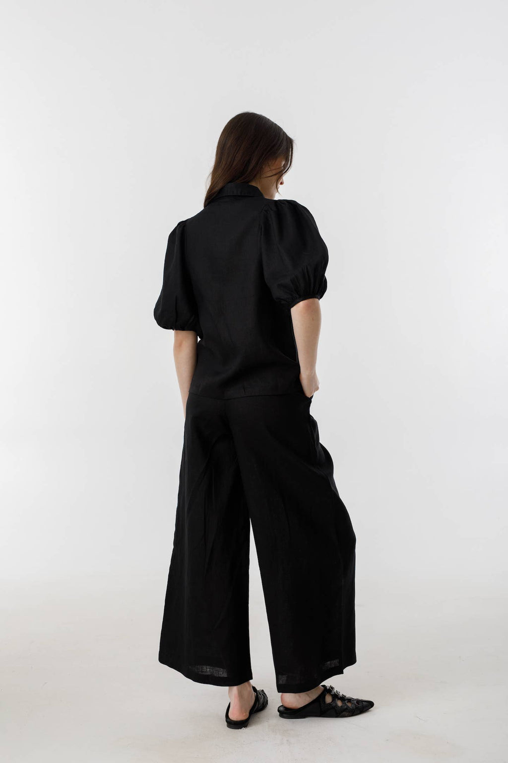 LANHTROPY Culotte Linen Pants - Black