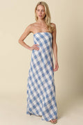 Erin Strapless Gingham Linen Maxi Dress