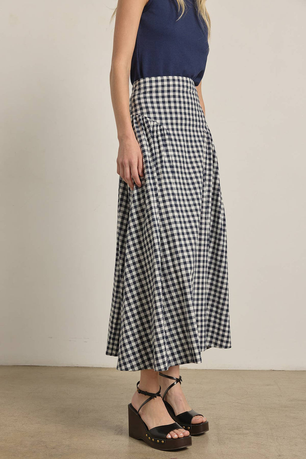 RASIONNEL Gingham Check Midi Skirt