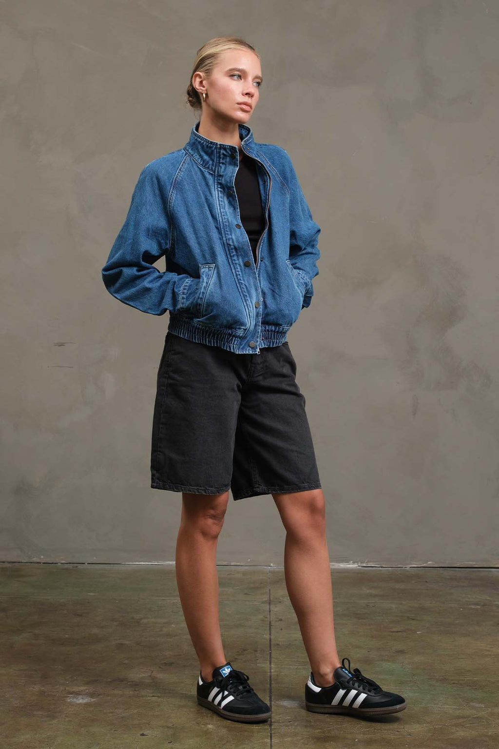 RAISONNEL Washed Denim Bomber Jacket