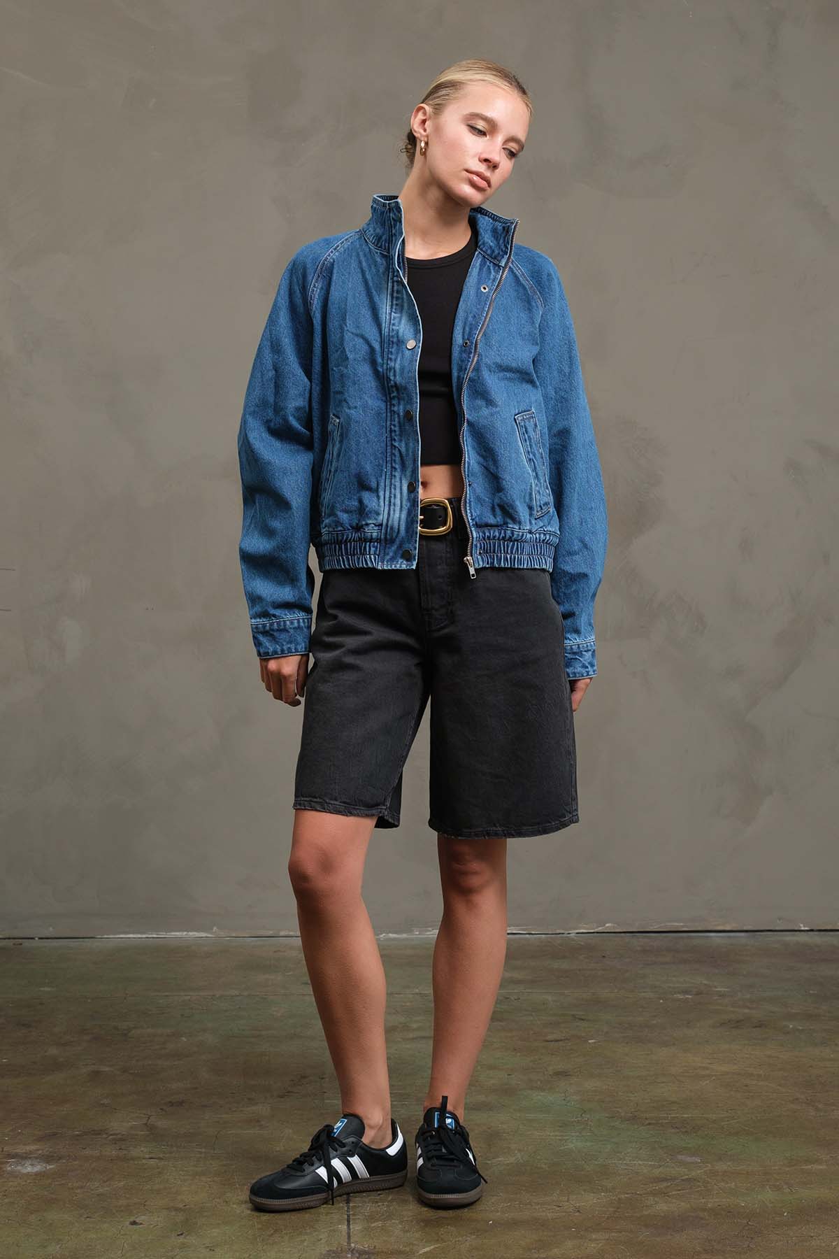 RAISONNEL Washed Denim Bomber Jacket