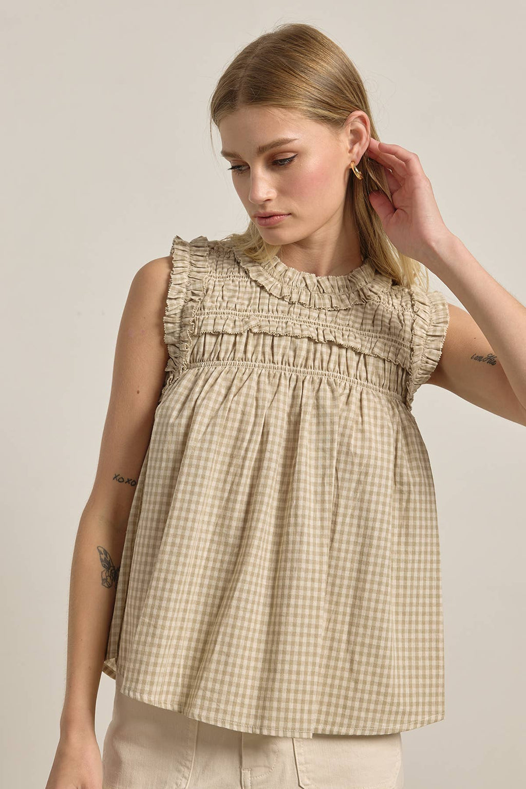 RAISONNEL GINGHAM RUFFLE BLOUSE