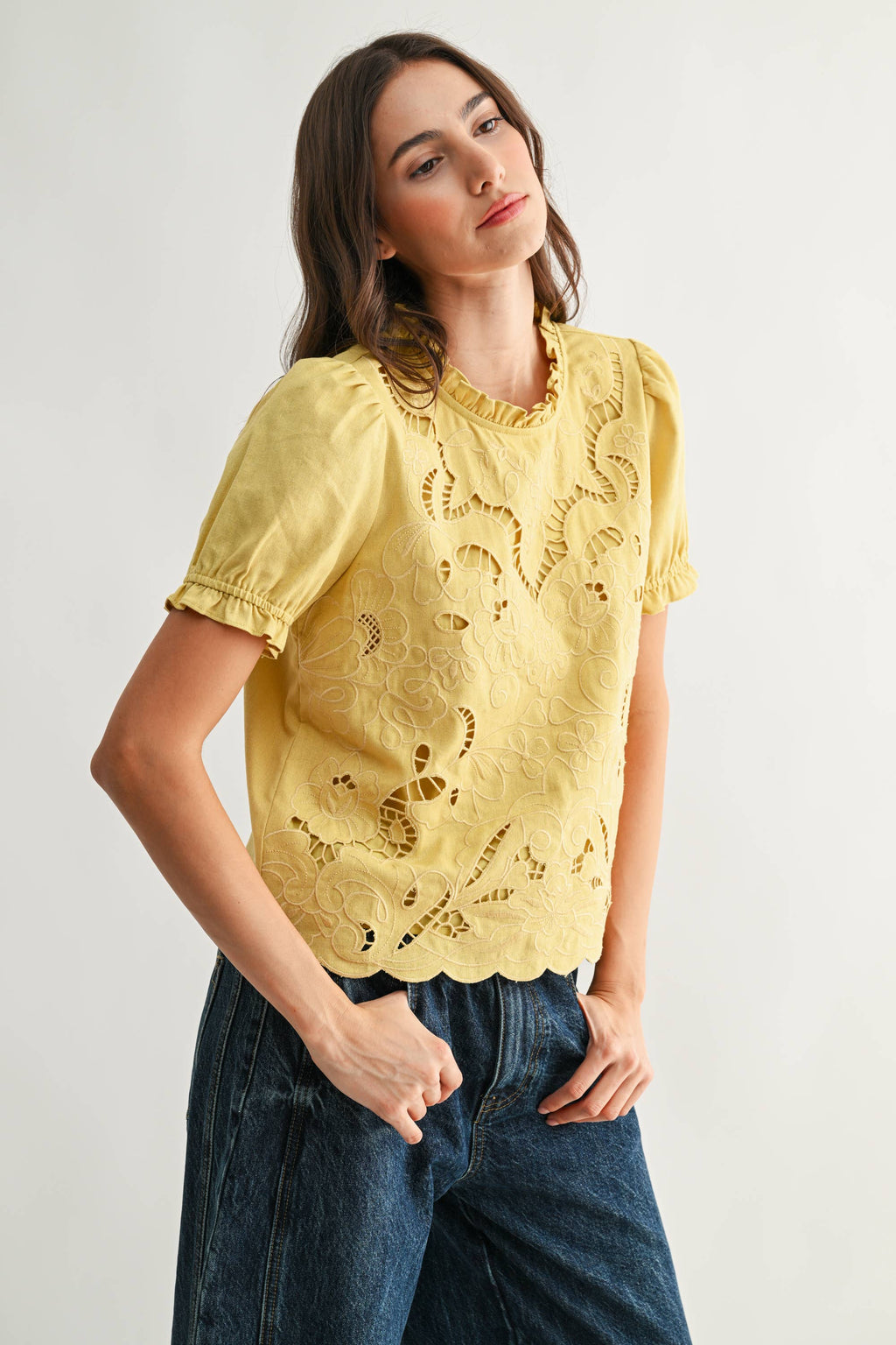 CAMELLIA Embroidered Short Sleeve Blouse