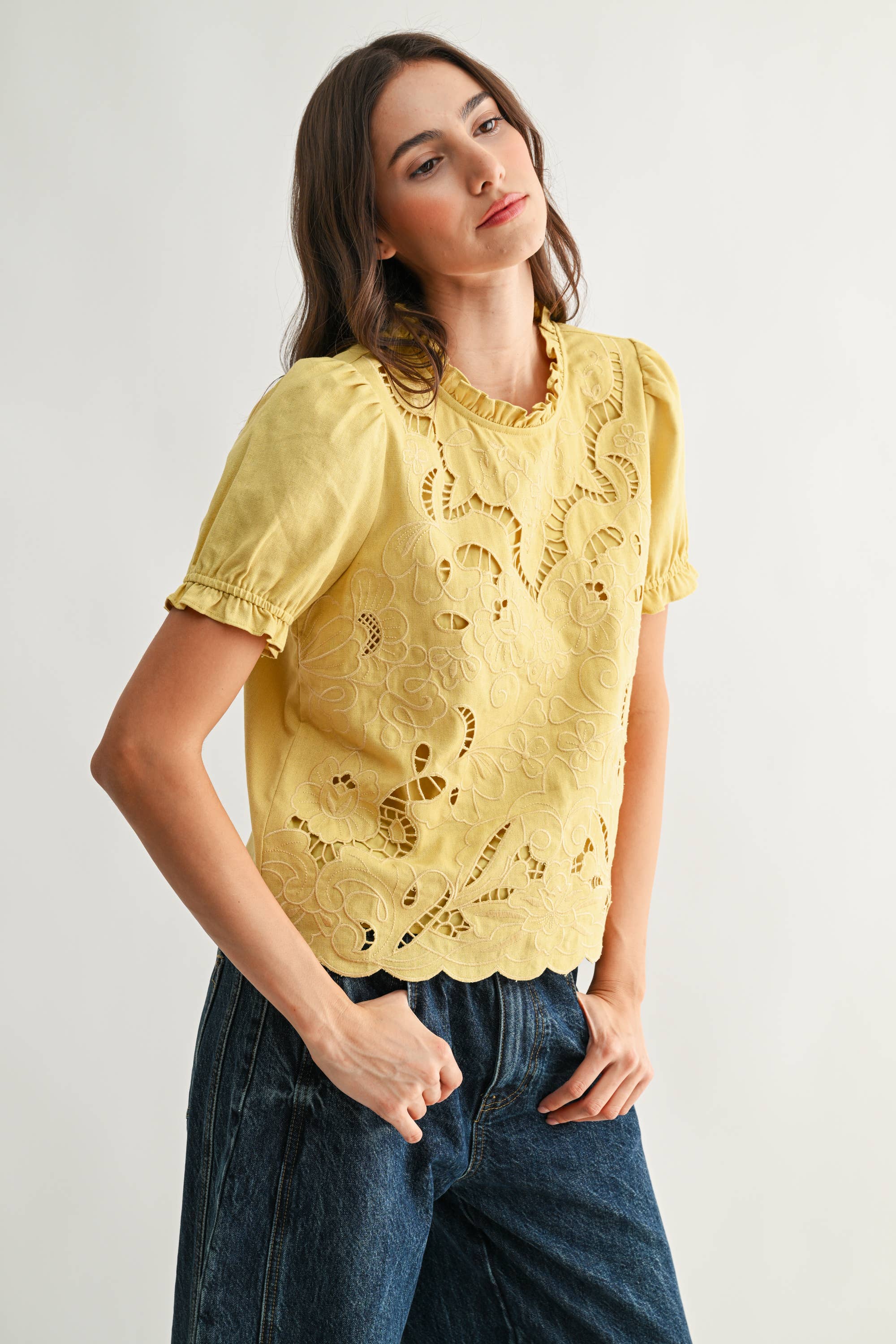 CAMELLIA Embroidered Short Sleeve Blouse
