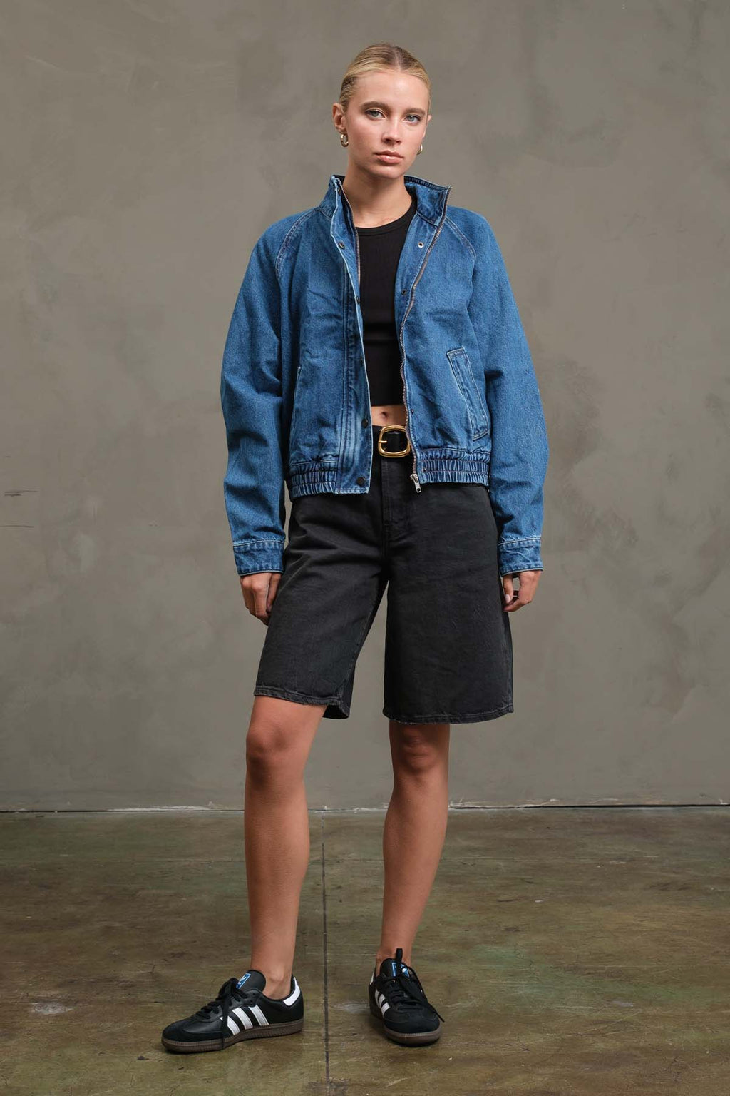 RAISONNEL Washed Denim Bomber Jacket
