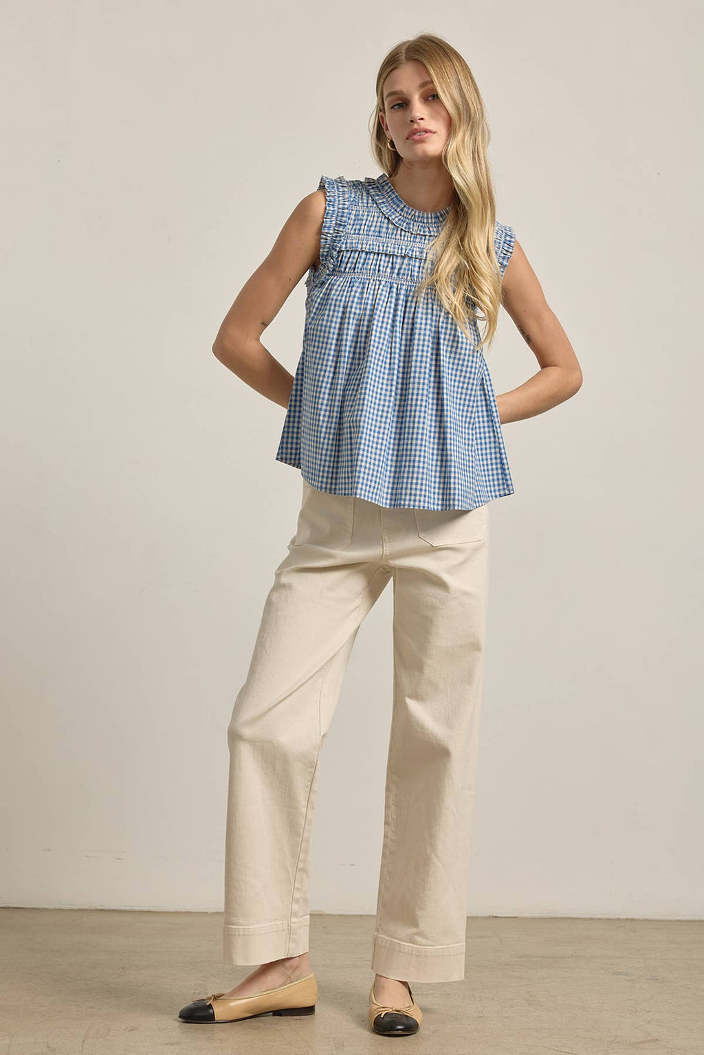 RAISONNEL GINGHAM RUFFLE BLOUSE