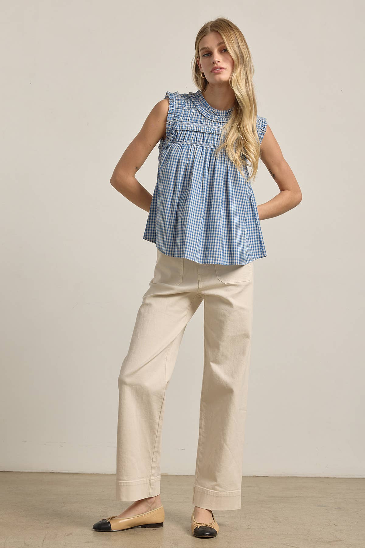 RAISONNEL GINGHAM RUFFLE BLOUSE