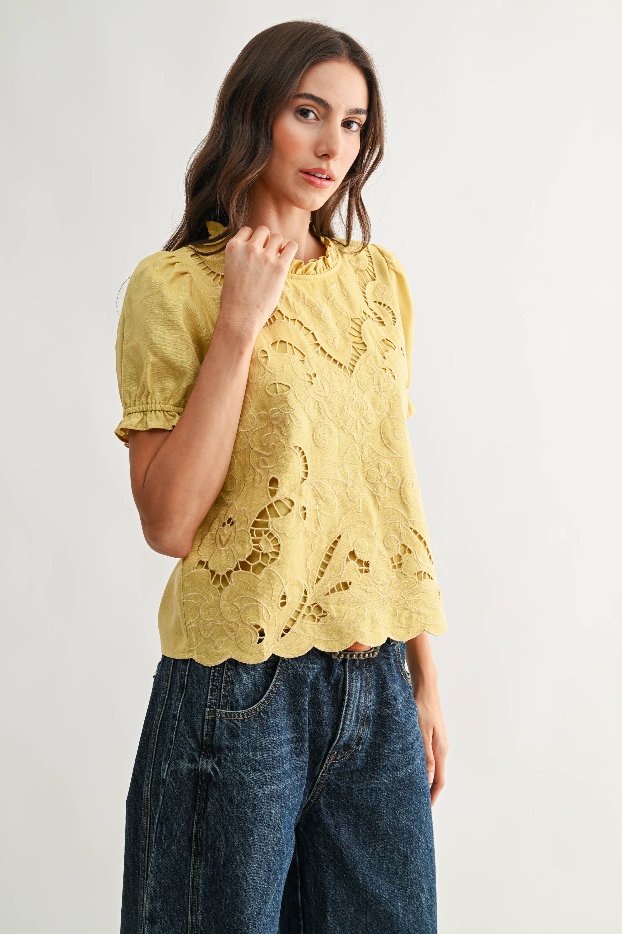 CAMELLIA Embroidered Short Sleeve Blouse