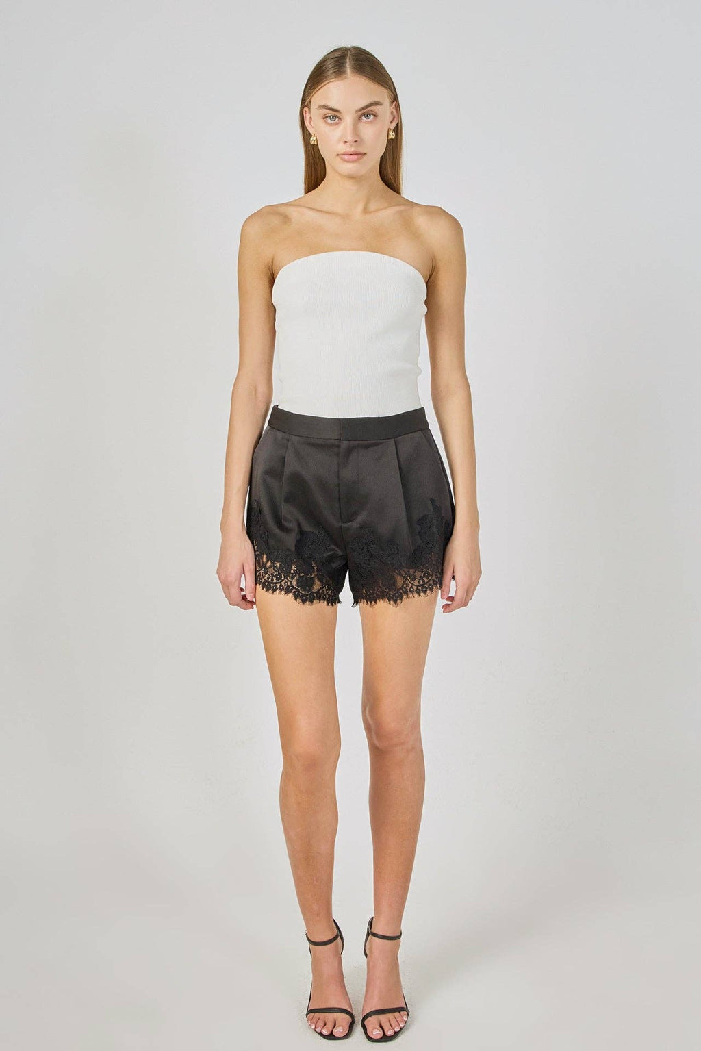 Lace Trimmed Satin Shorts