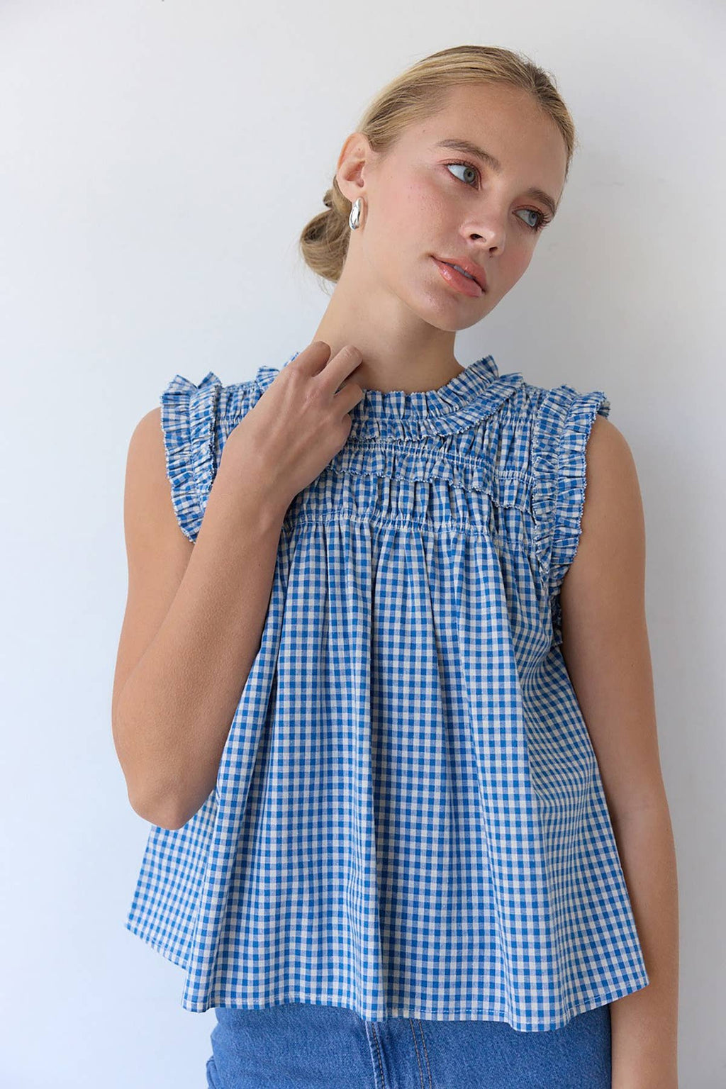 RAISONNEL GINGHAM RUFFLE BLOUSE