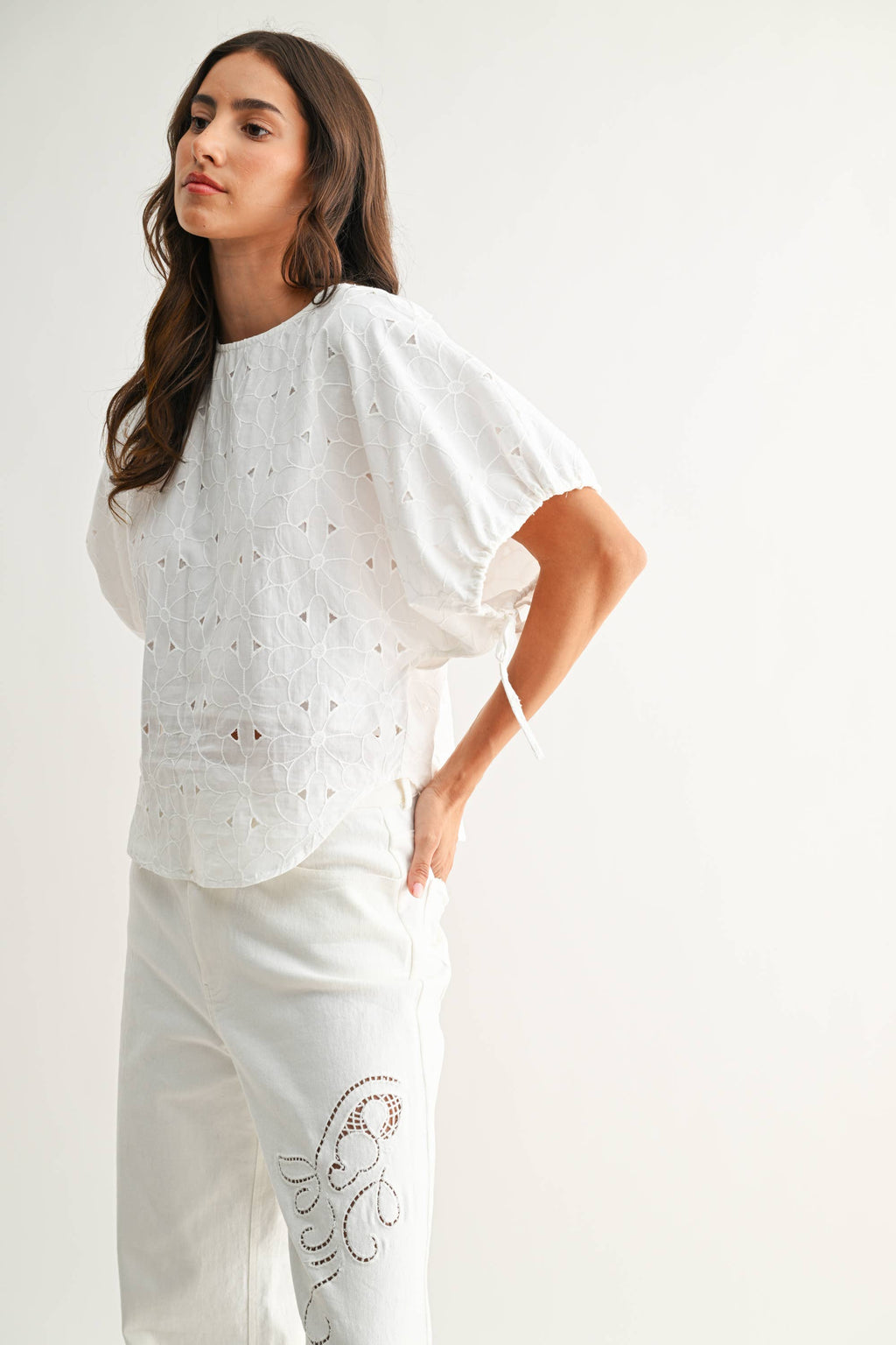 CAMELIIA Embroidered White Cotton Blouse
