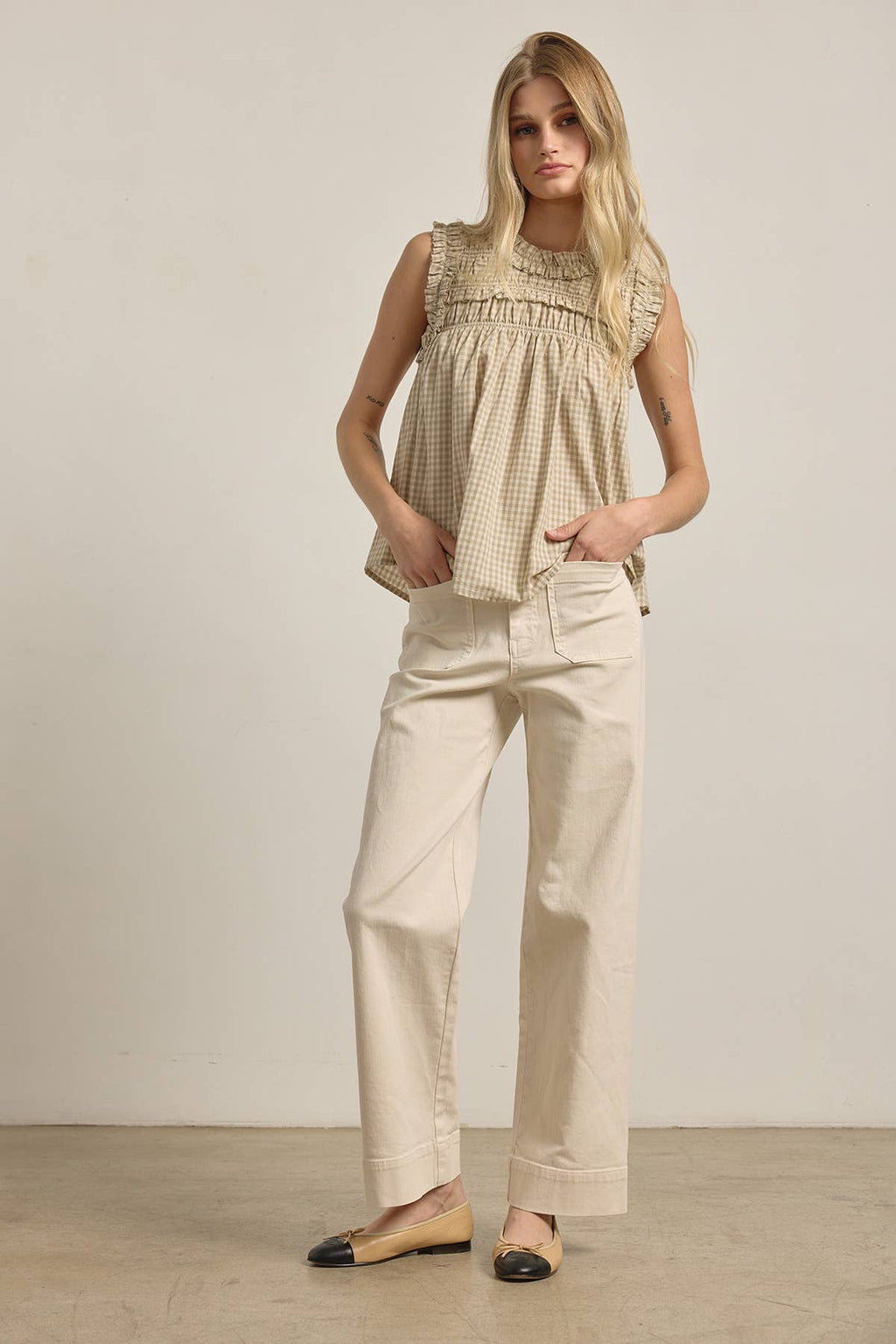 RAISONNEL GINGHAM RUFFLE BLOUSE