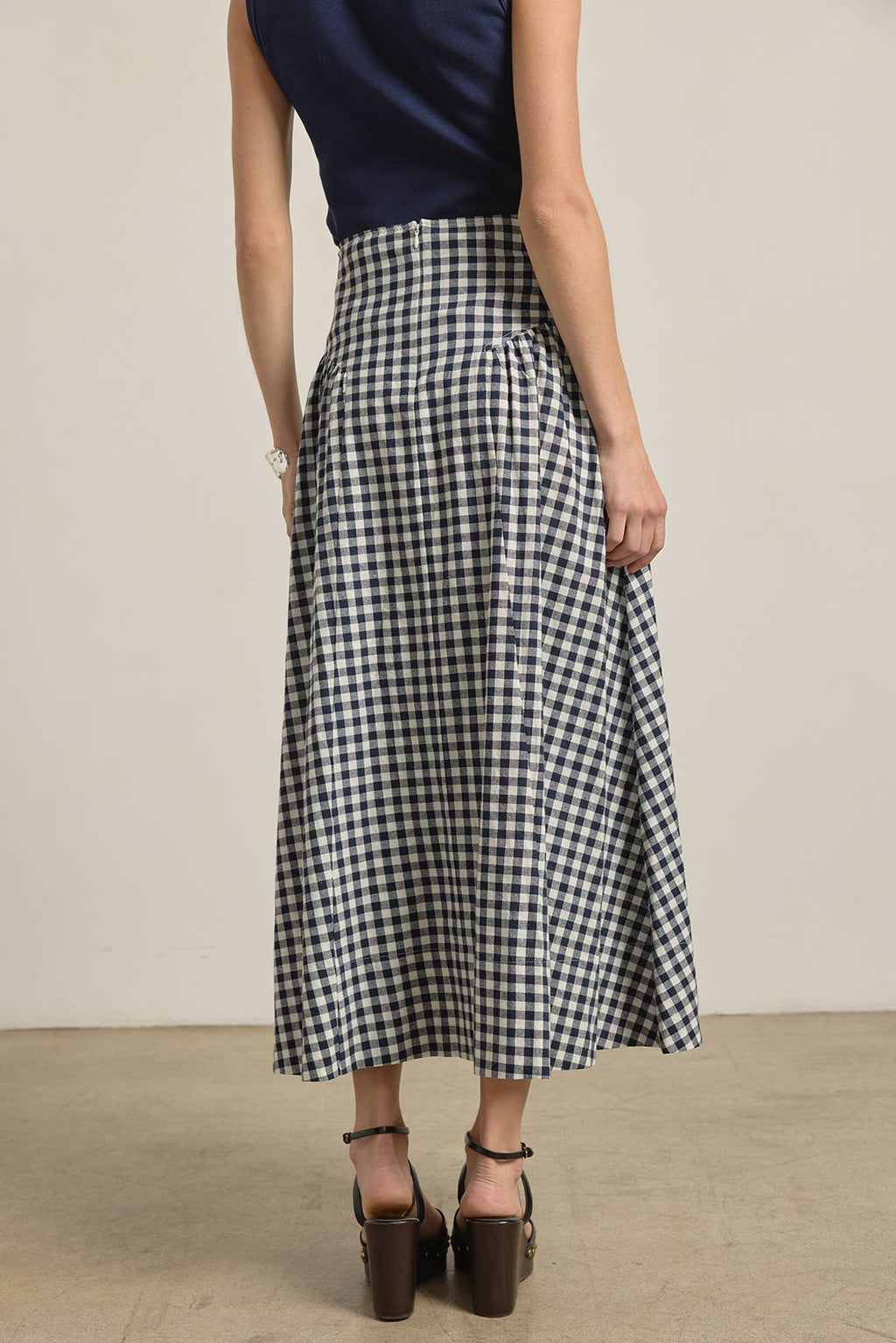 RASIONNEL Gingham Check Midi Skirt