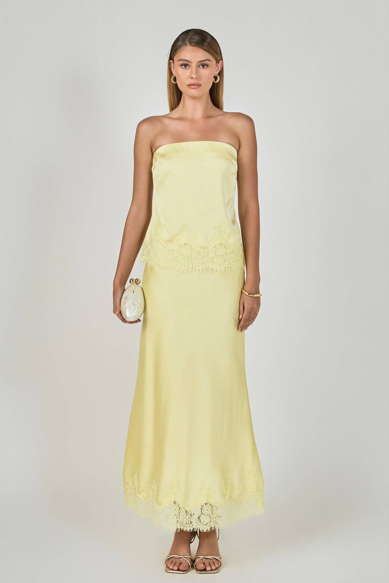 Satin Lace Midi Skirt