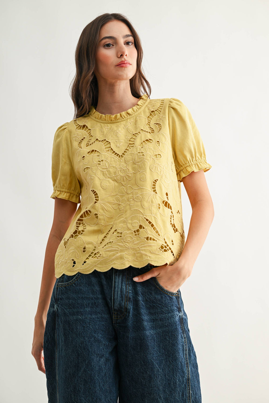 CAMELLIA Embroidered Short Sleeve Blouse