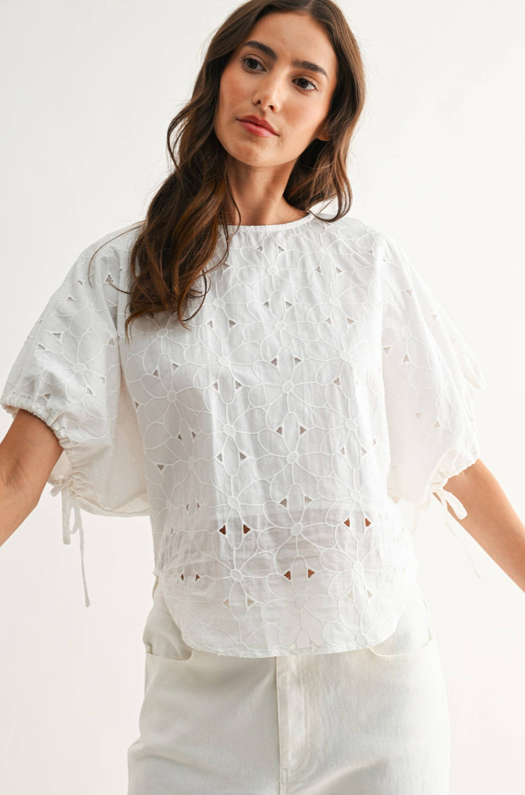 CAMELIIA Embroidered White Cotton Blouse