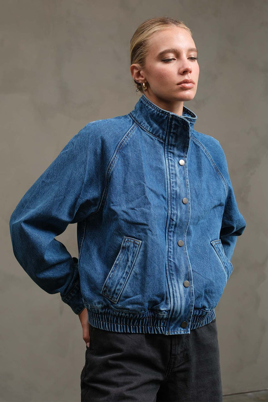 RAISONNEL Washed Denim Bomber Jacket