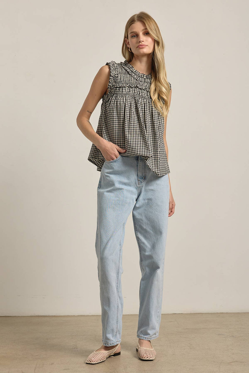 RAISONNEL GINGHAM RUFFLE BLOUSE