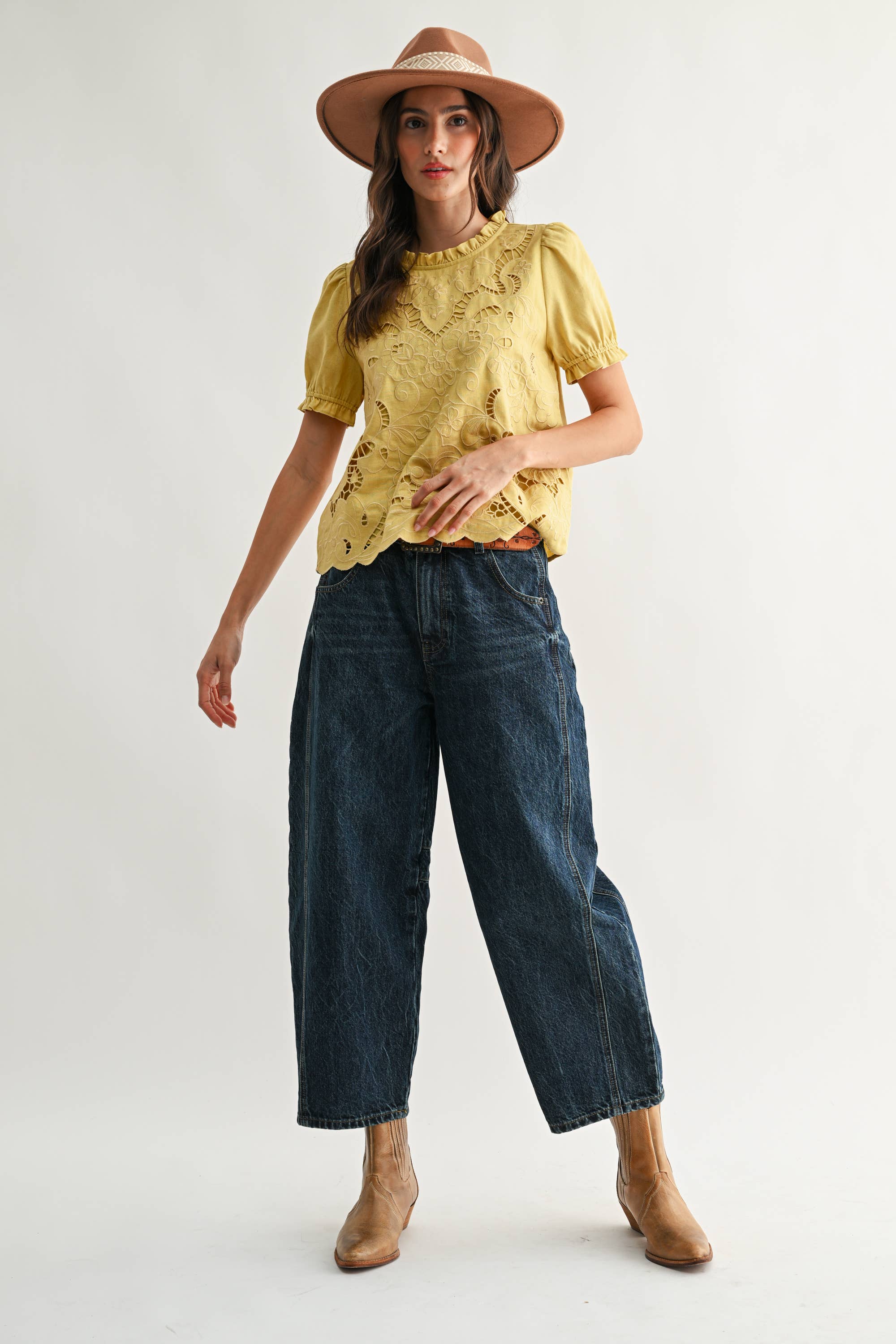 CAMELLIA Embroidered Short Sleeve Blouse