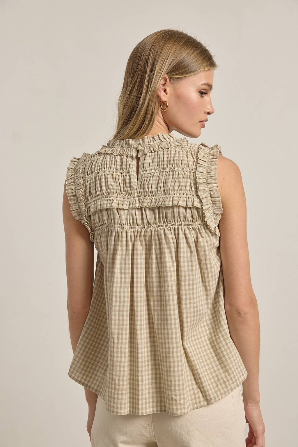 RAISONNEL GINGHAM RUFFLE BLOUSE