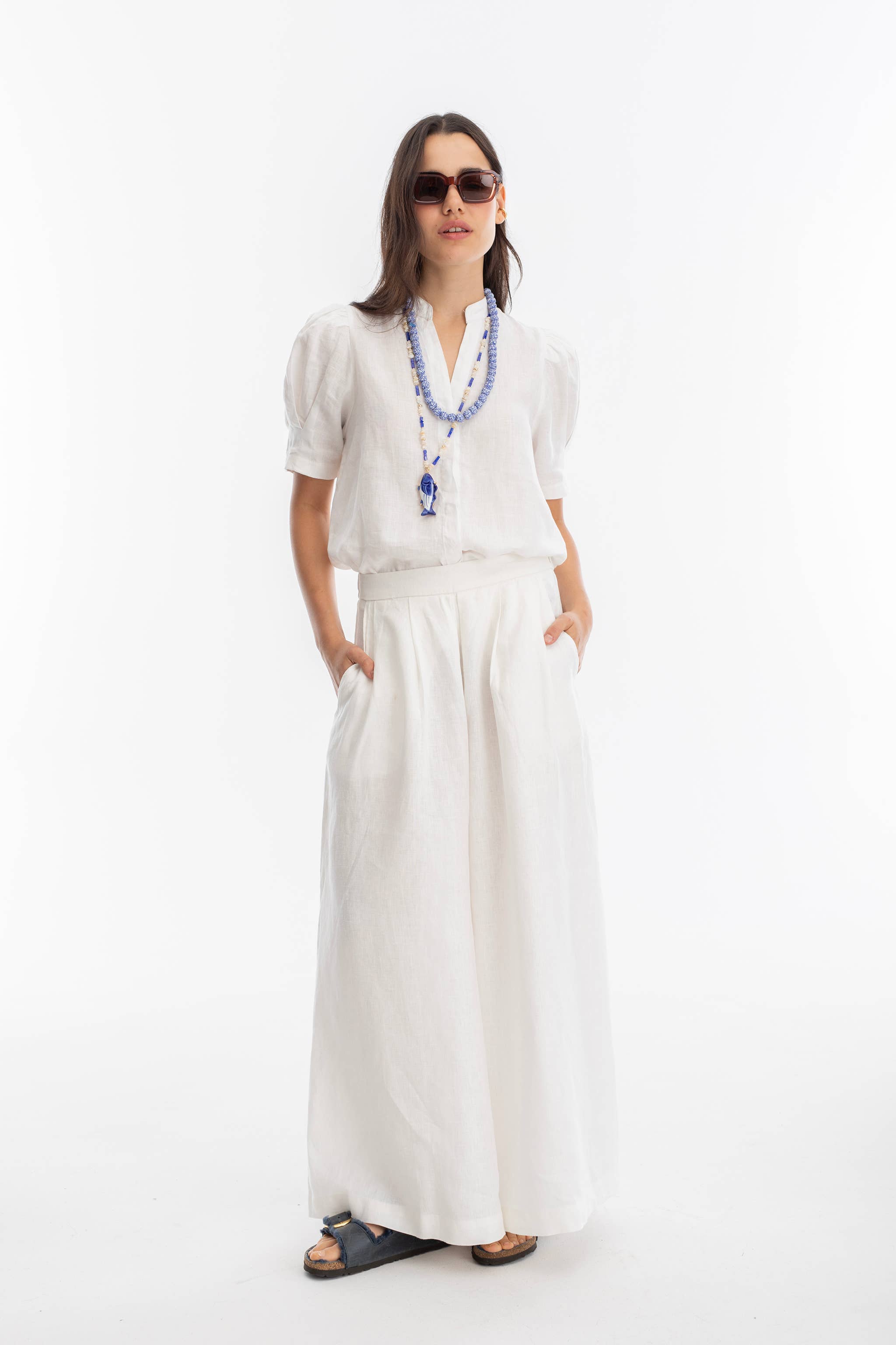 LANHTROPY Athina Linen Shirt - White